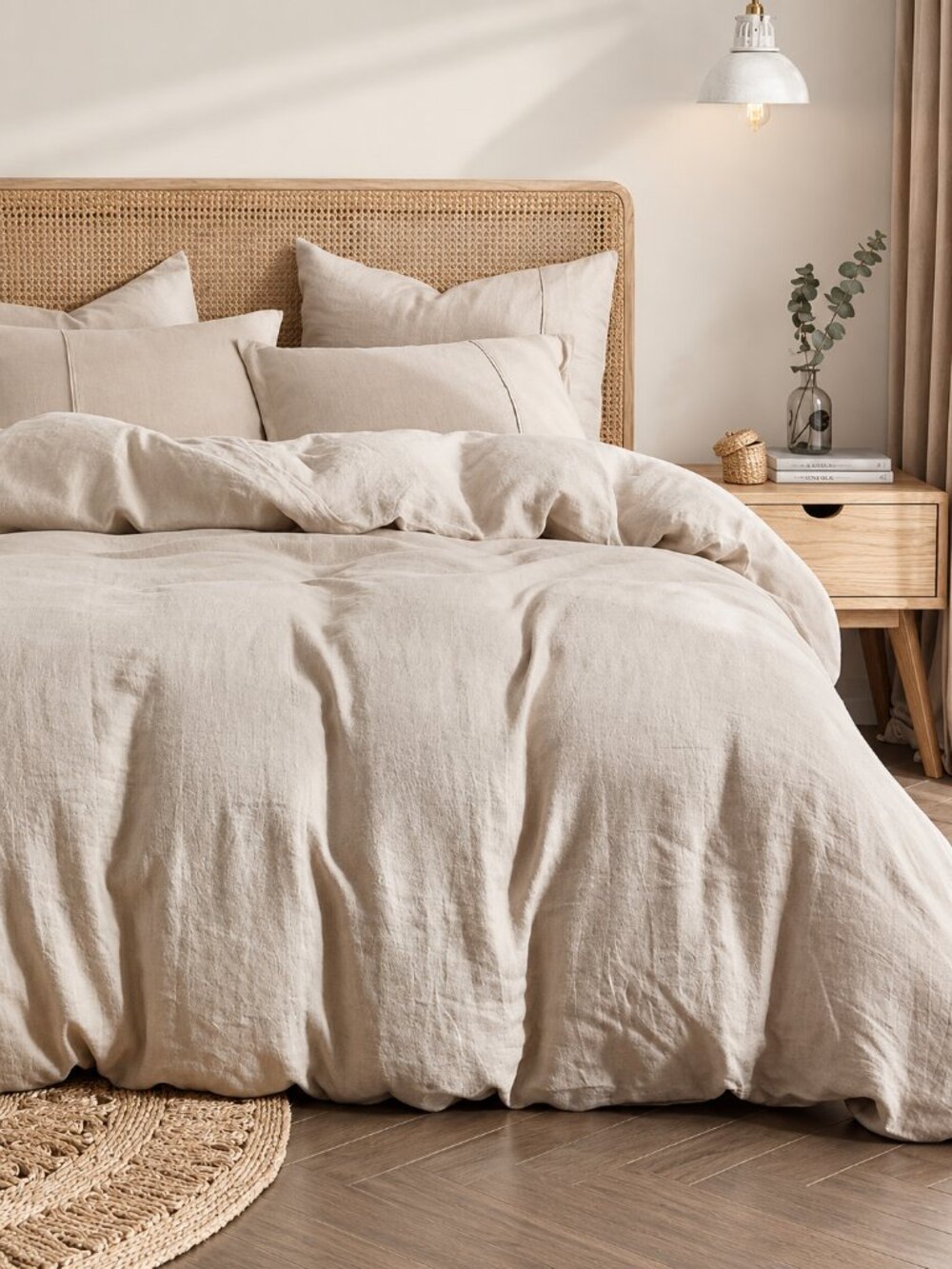 HYPREST 100% French Linen Queen Duvet Cover 3Pc Set Oatmeal Beige New